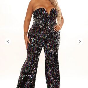 Fashion Nova Black Multicolor Sequin Wide-Leg Jumpsuit